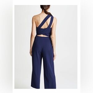 Club Monaco Radura Jumpsuit Blue asymmetric open back wide leg sz 0
